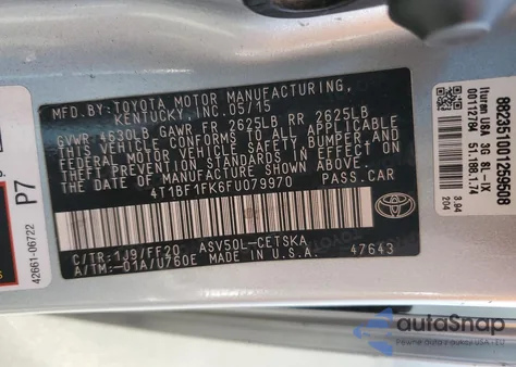 2015 Toyota Camry Le z USA, uszkodzony, nr VIN 4T1BF1FK6FU079970